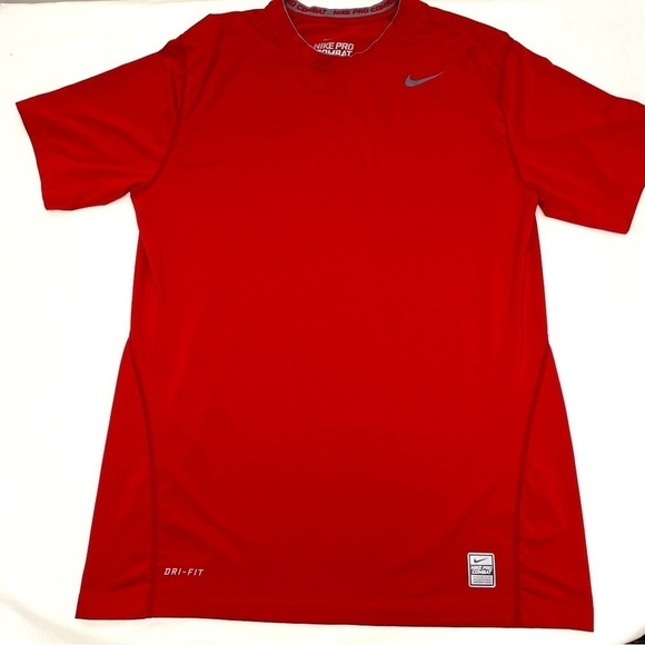 Nike Pro Combat Dri Fit Red Men’s Fitted Short Sleeve T-Shirt Size Large - Picture 1 of 11